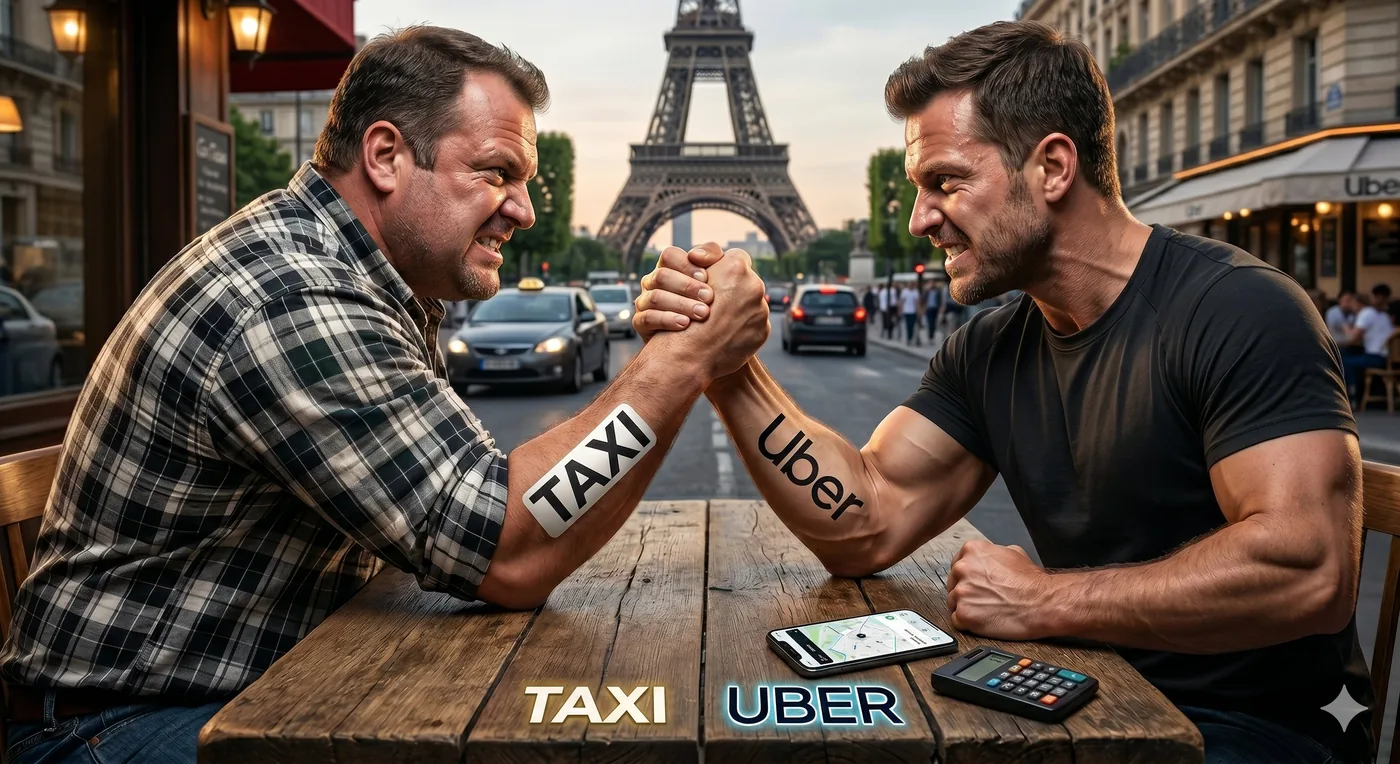 Taxi vs Uber : bras de fer à Paris devant la Tour Eiffel — comparatif prix taxi et VTC